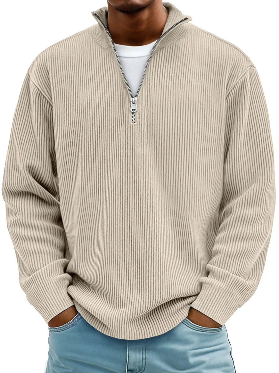 Fabian | Gerippter Half-Zip Pullover mit Stehkragen