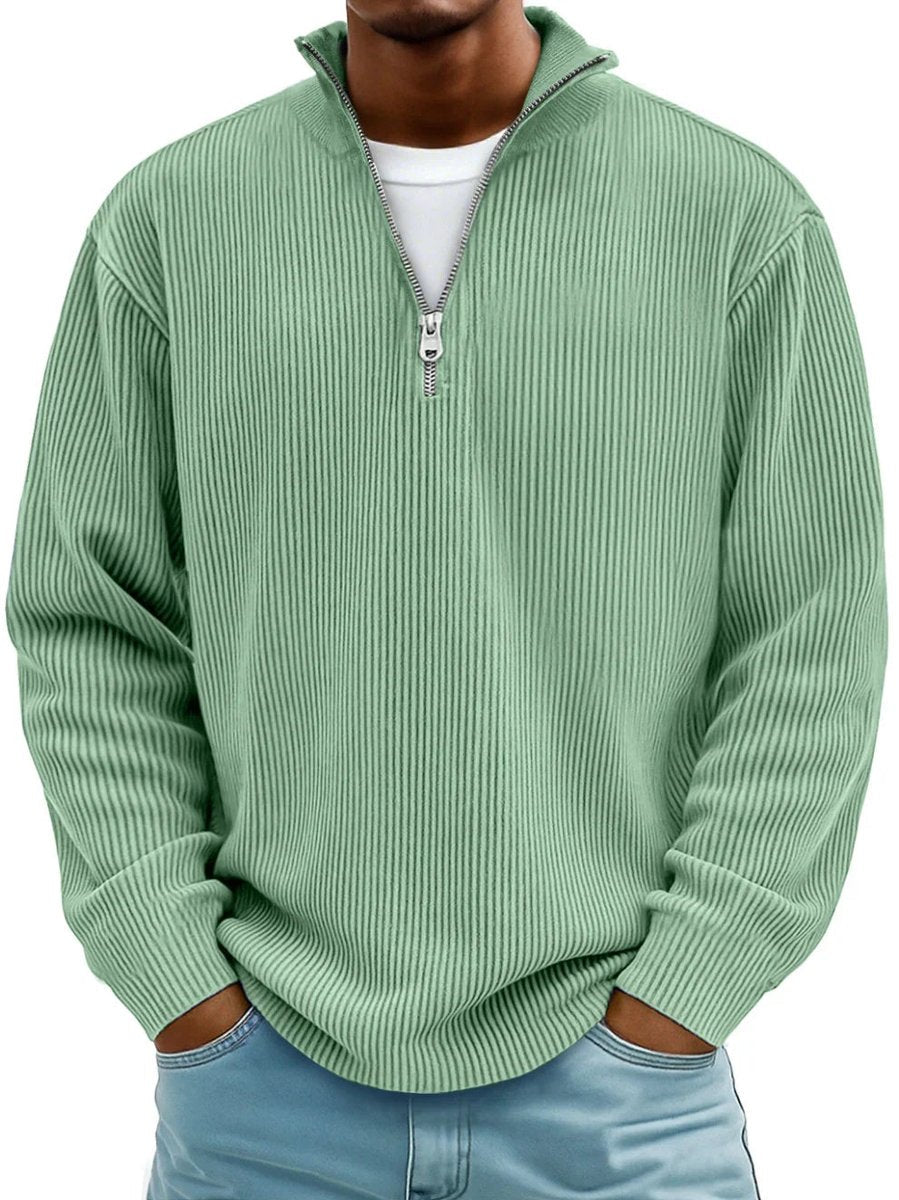 Fabian | Gerippter Half-Zip Pullover mit Stehkragen