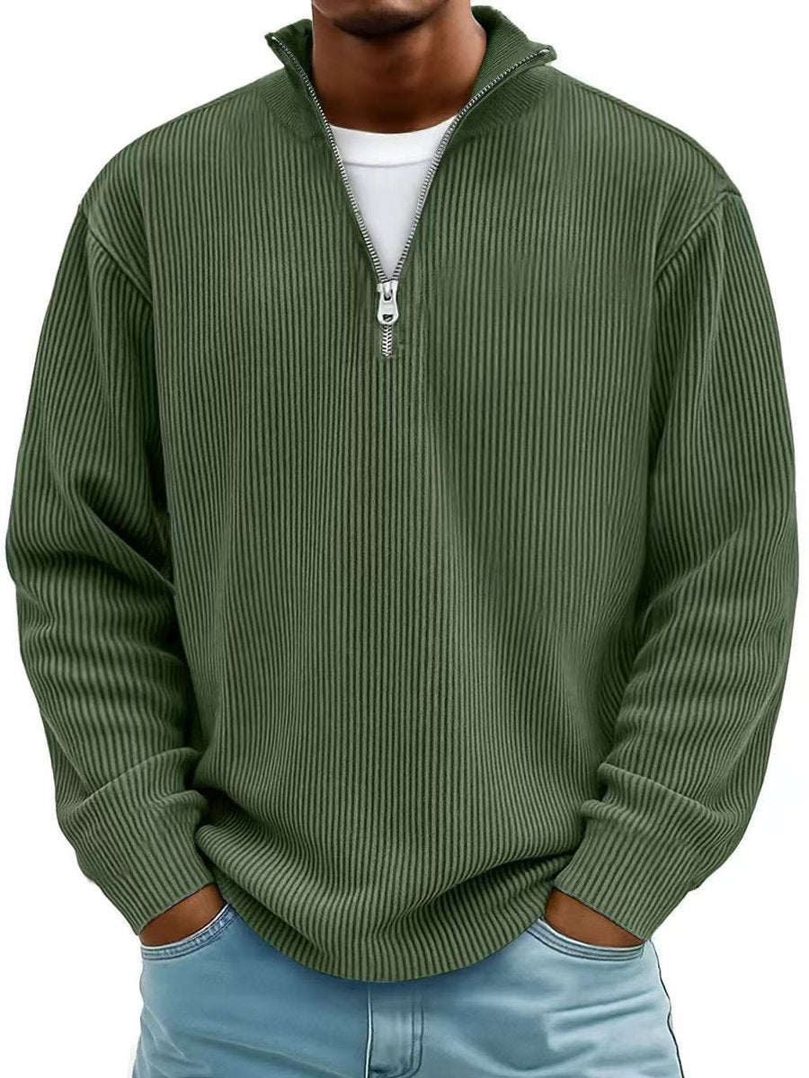 Fabian | Gerippter Half-Zip Pullover mit Stehkragen
