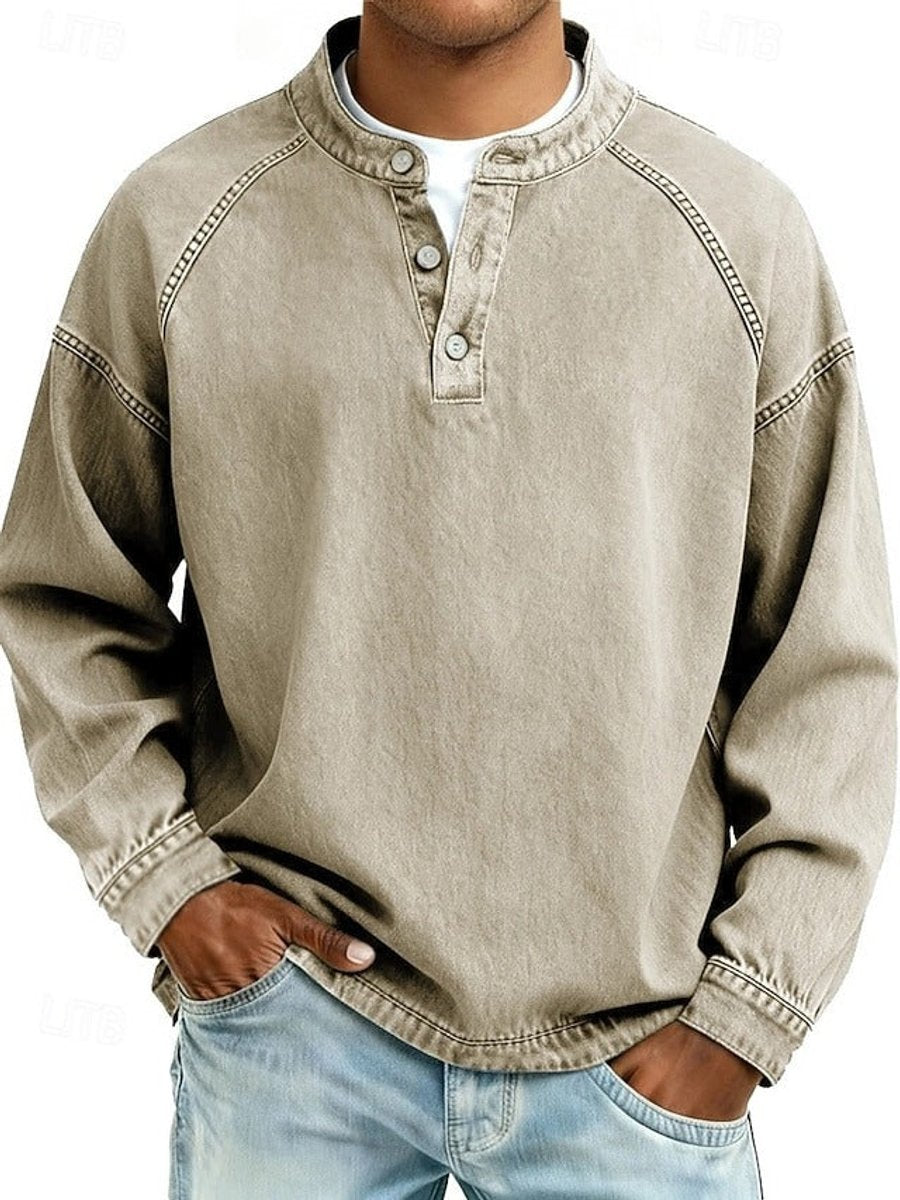 Damian | Retro Henley-Pullover im Used-Look