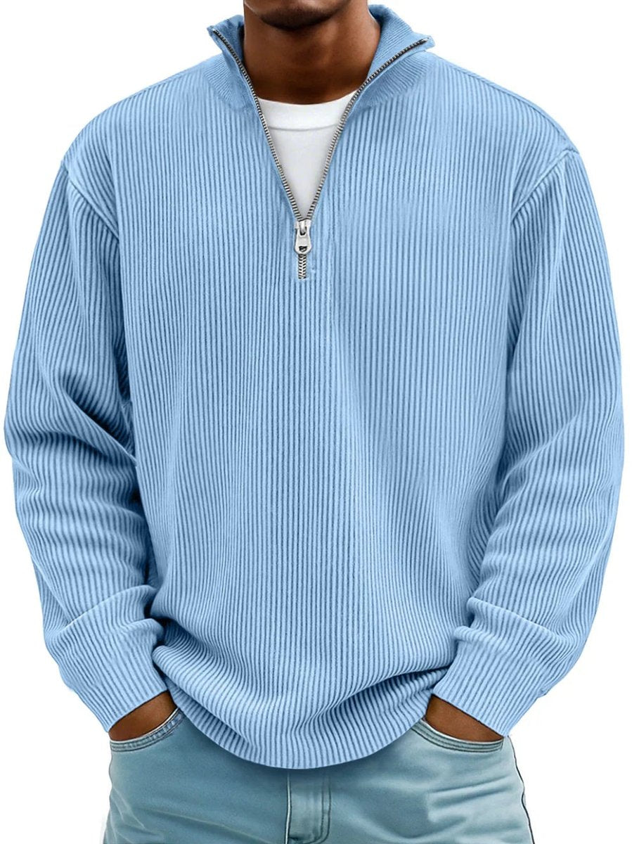 Silvio | Rippstrick Quarter-Zip Pullover mit Stehkragen