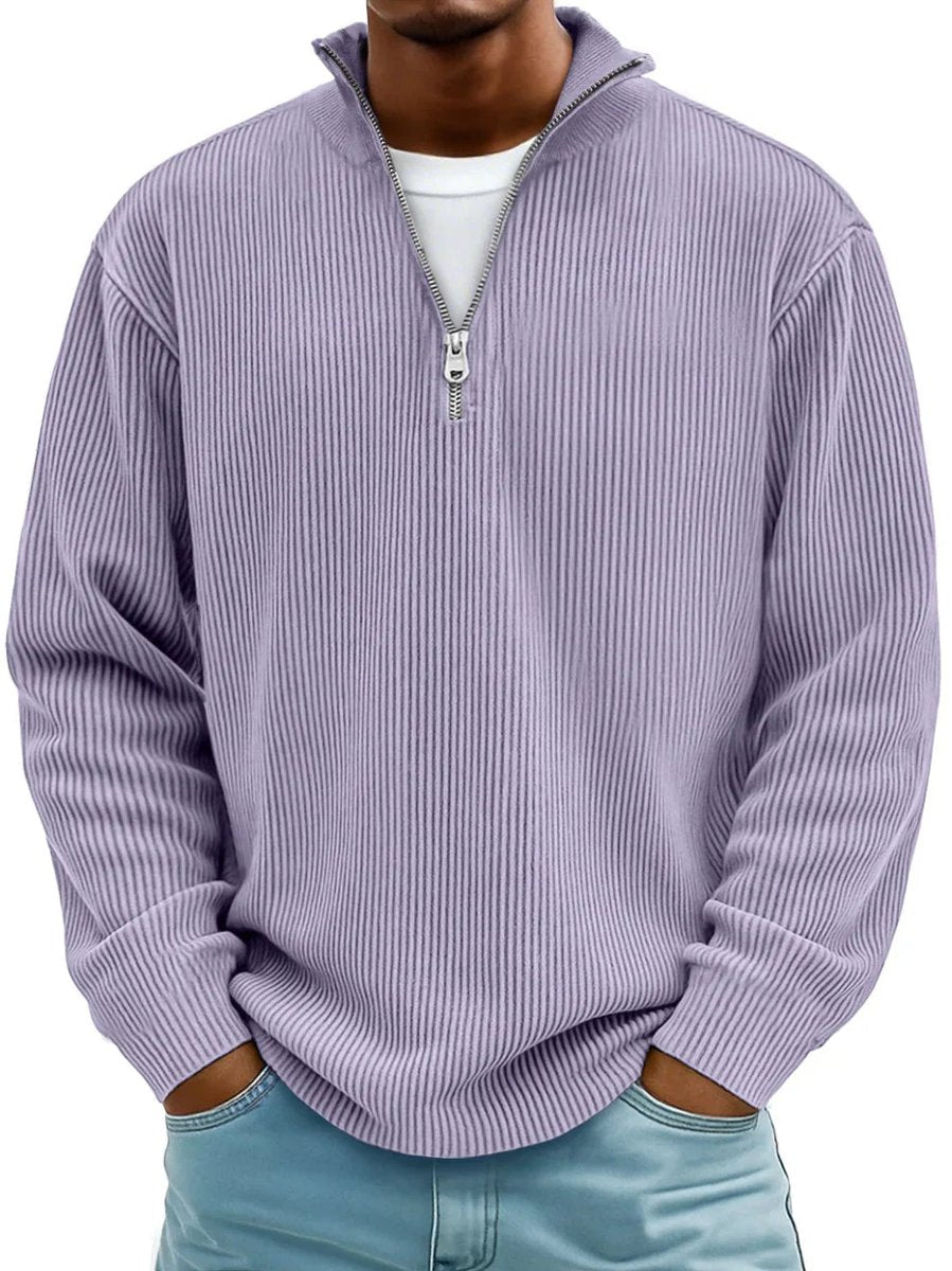 Silvio | Rippstrick Quarter-Zip Pullover mit Stehkragen