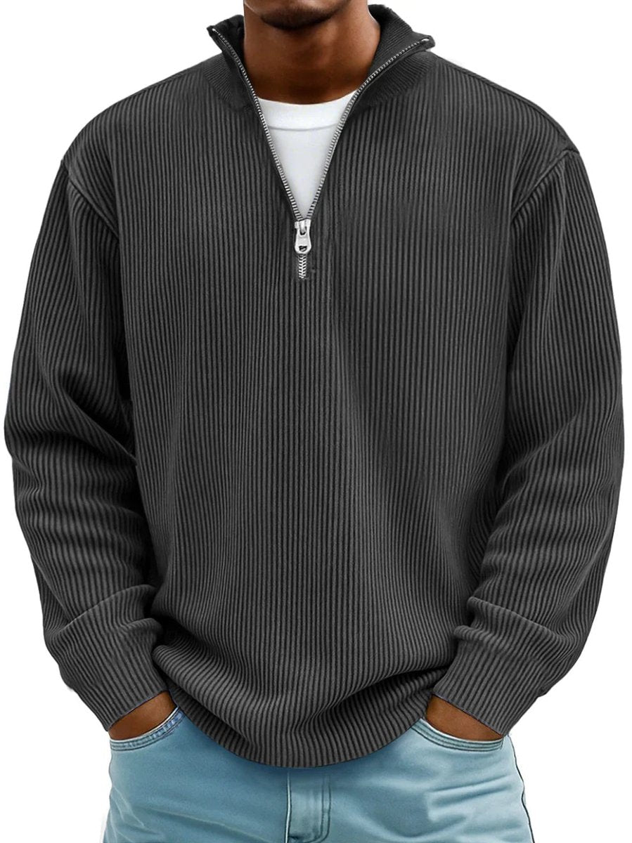 Silvio | Rippstrick Quarter-Zip Pullover mit Stehkragen