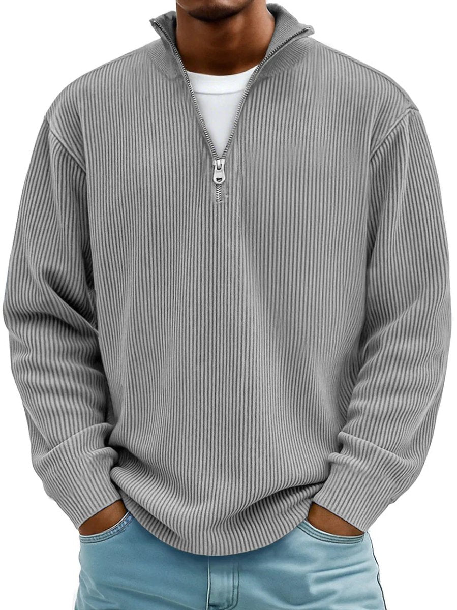 Silvio | Rippstrick Quarter-Zip Pullover mit Stehkragen