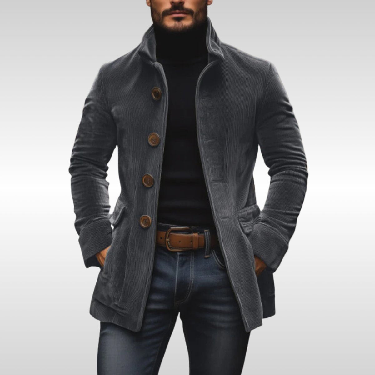 Matthias | Slim-Fit Cordmantel mit Stehkragen
