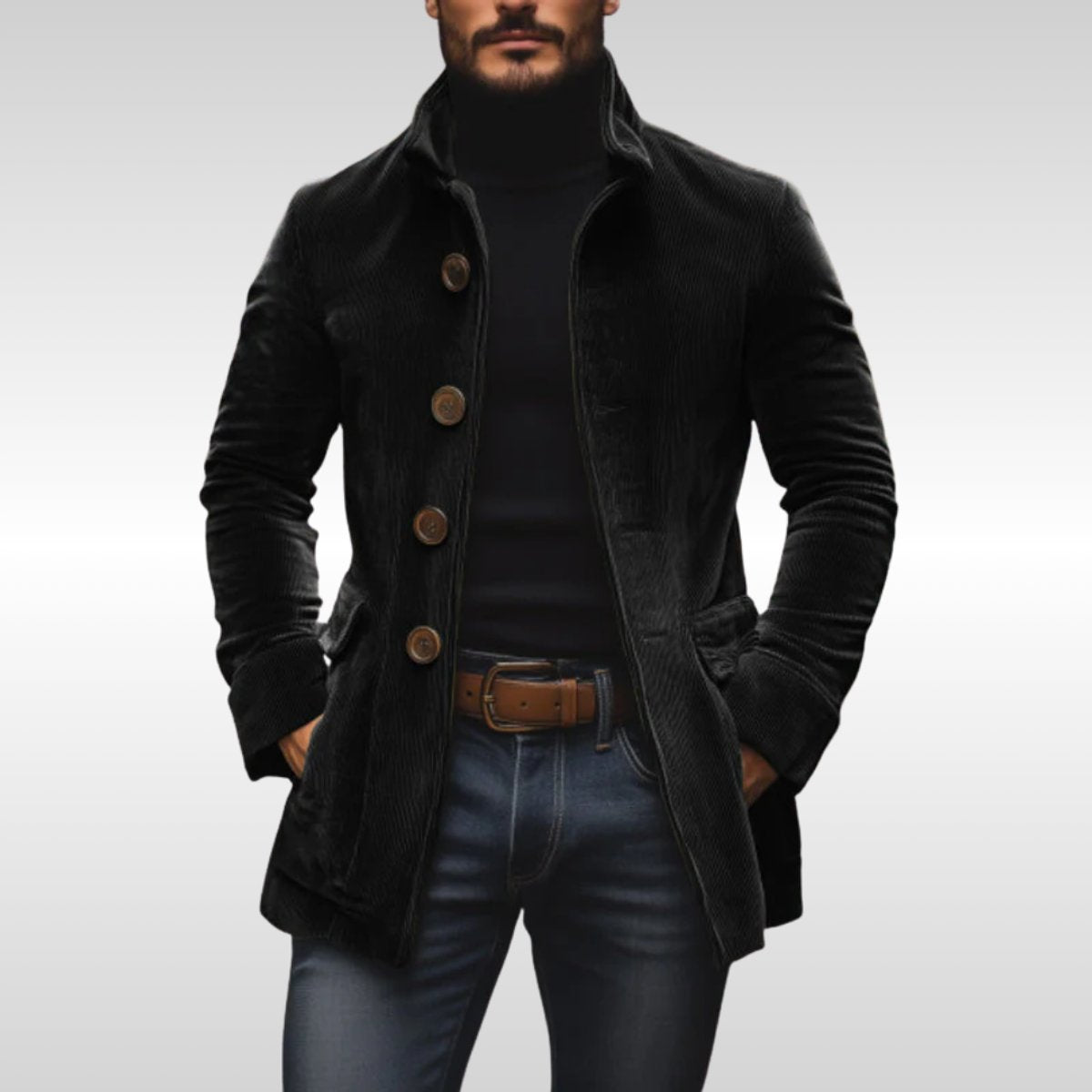 Matthias | Slim-Fit Cordmantel mit Stehkragen