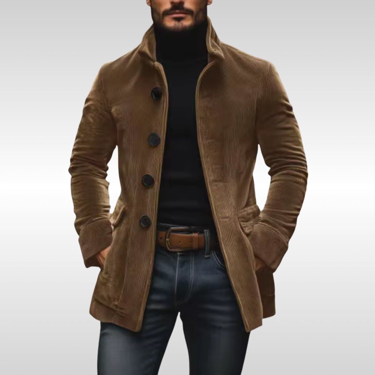 Matthias | Slim-Fit Cordmantel mit Stehkragen