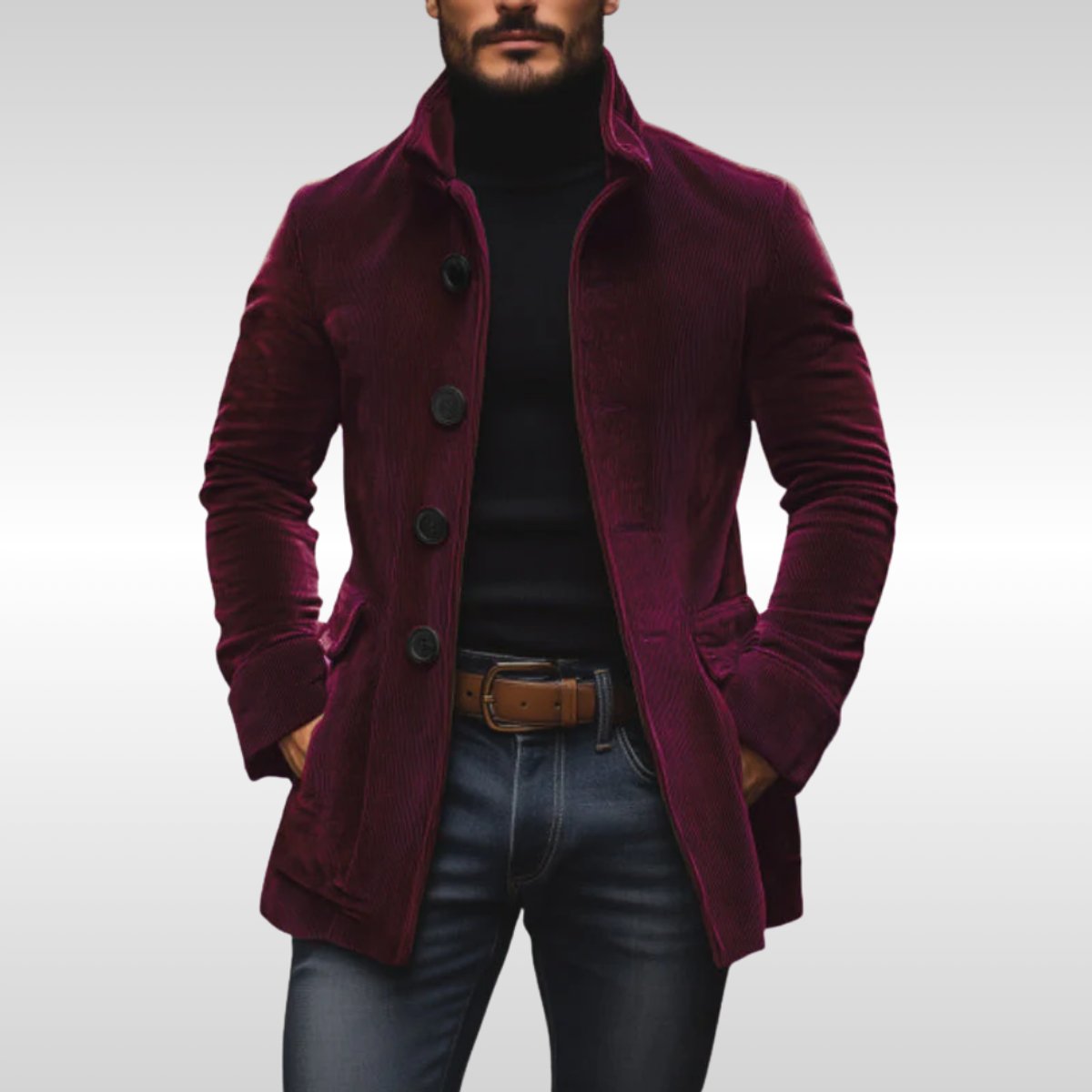Matthias | Slim-Fit Cordmantel mit Stehkragen