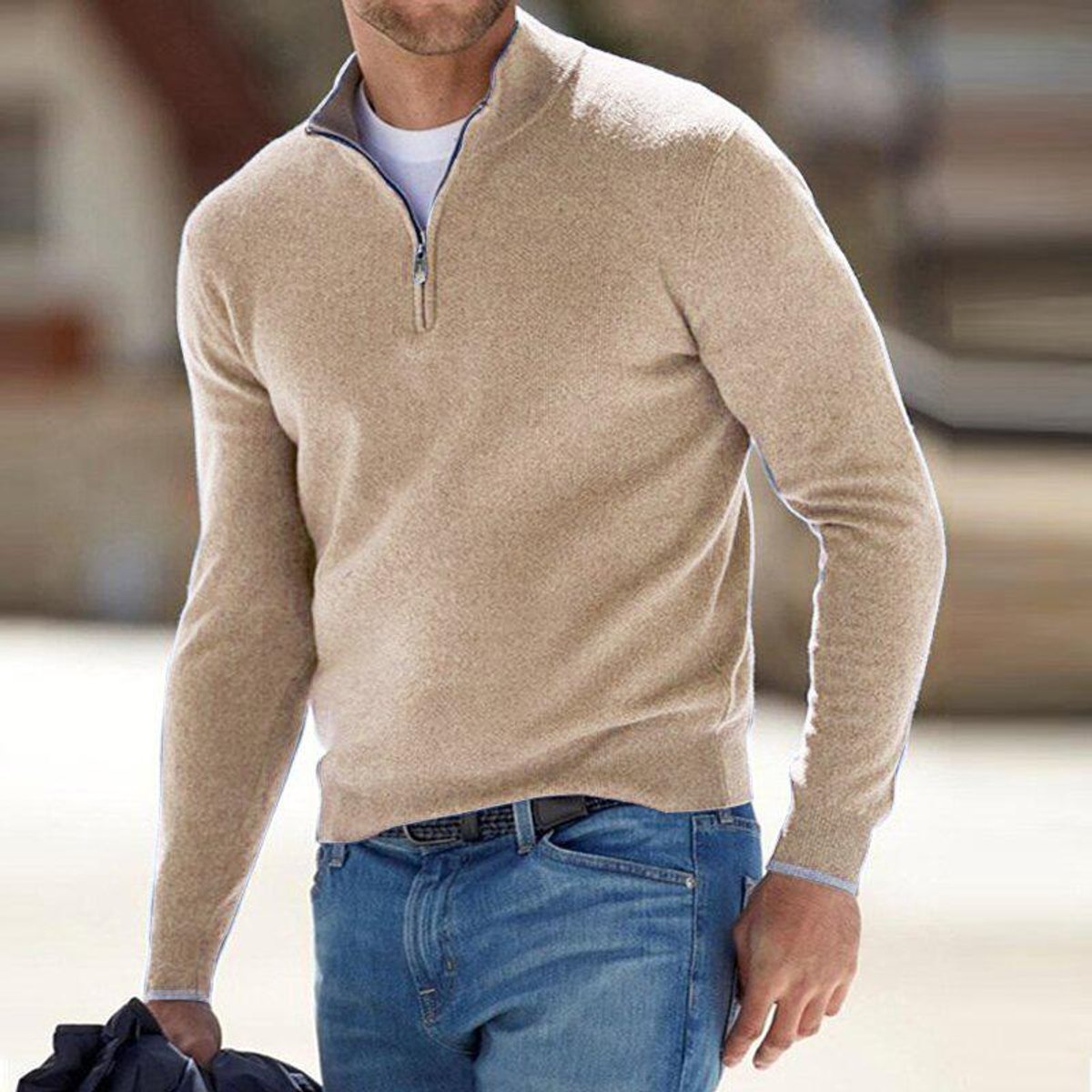 Dominik | Strickpullover mit halbem Reissverschluss