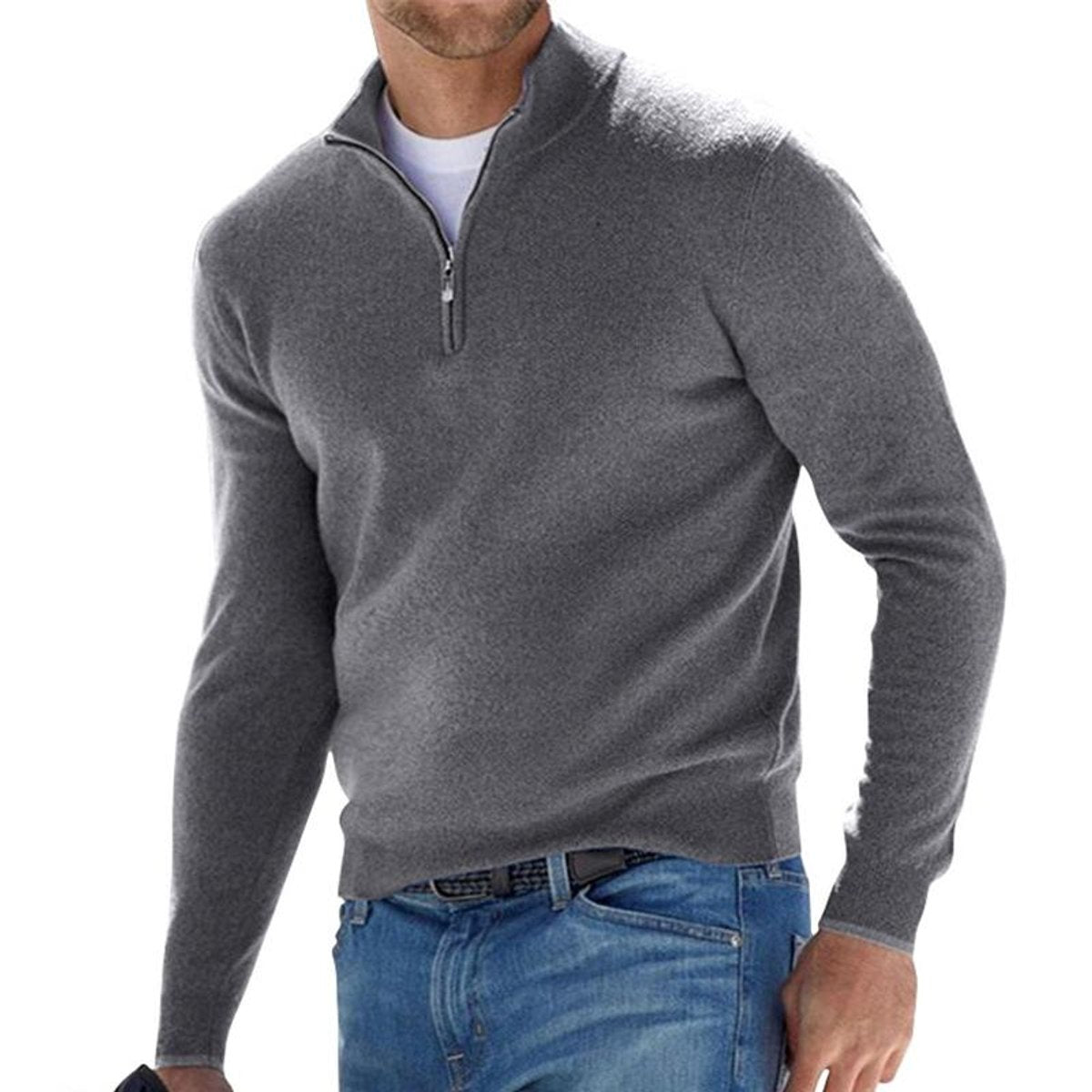 Dominik | Strickpullover mit halbem Reissverschluss