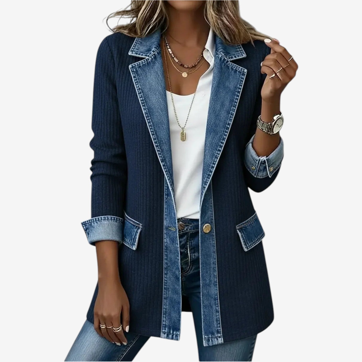 Elaine | Jacke im Strickmix mit Denim-Optik