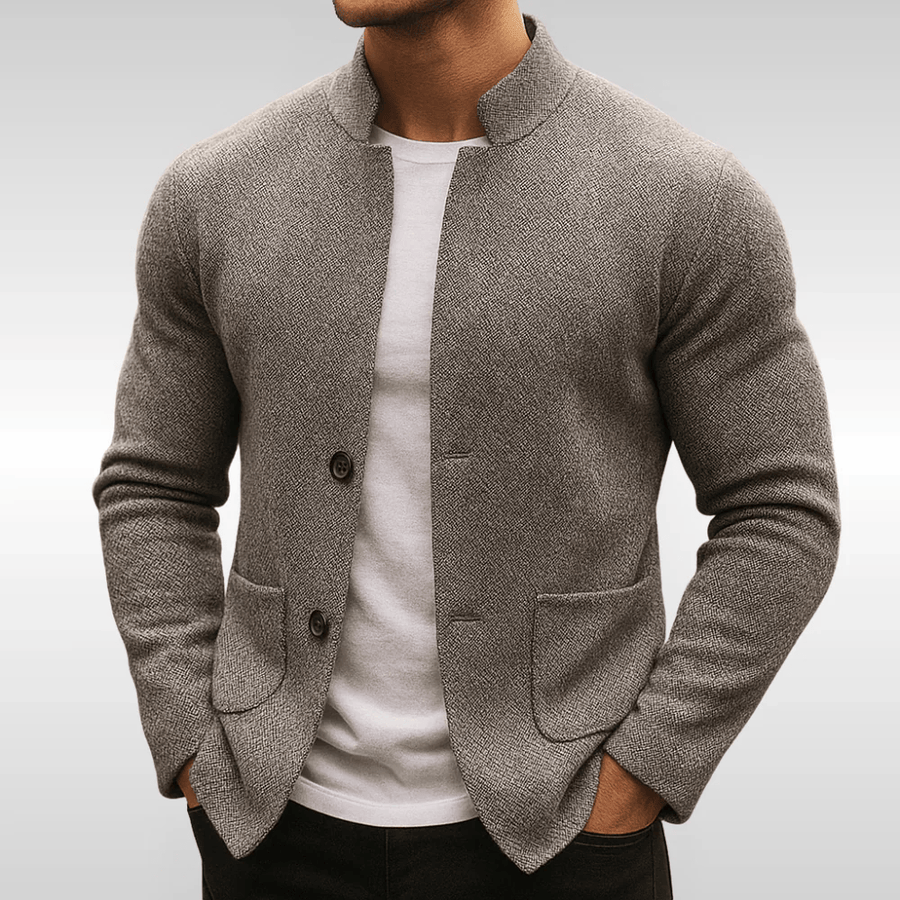 Frederick | Strukturierte Strickjacke Cardigan Herren mit Stehkragen