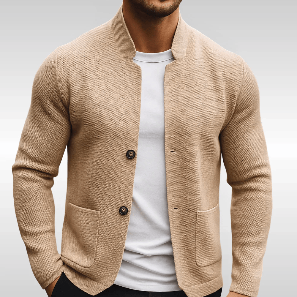 Frederick | Strukturierte Strickjacke Cardigan Herren mit Stehkragen