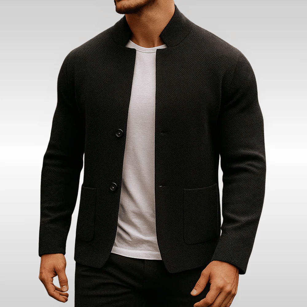 Frederick | Strukturierte Strickjacke Cardigan Herren mit Stehkragen