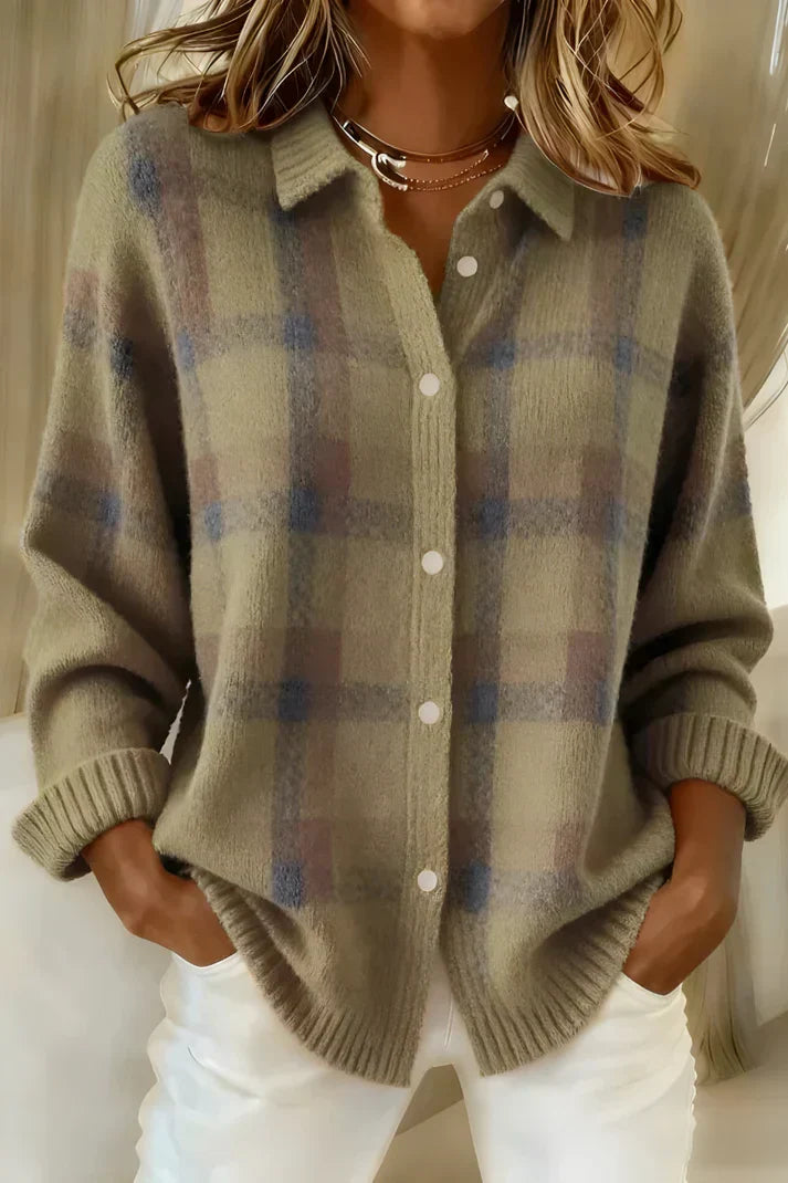 Camellia | Elegante Strickjacke Cardigan mit Karomuster