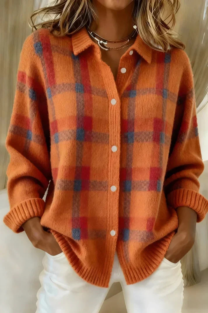 Camellia | Elegante Strickjacke Cardigan mit Karomuster