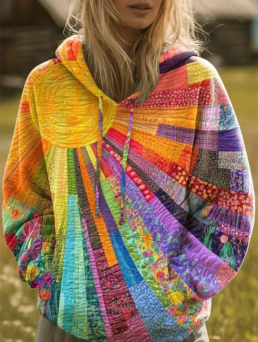 Alyssa | Bunter Hoodie mit Patchwork-Design