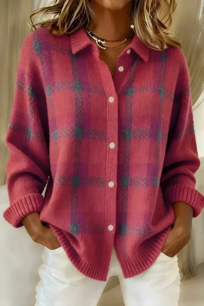 Camellia | Elegante Strickjacke Cardigan mit Karomuster